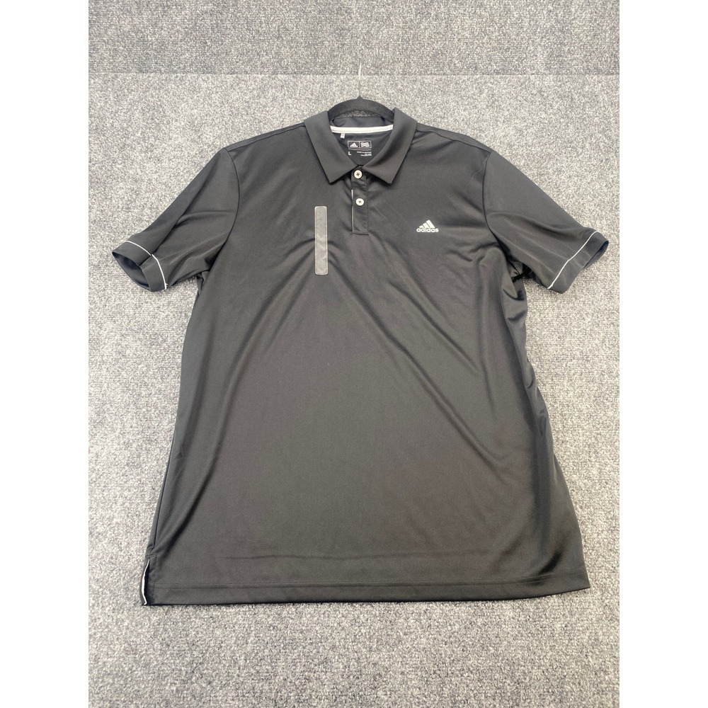 Adidas Golf Polo Shirt Mens Large Black Performance Short Sleeve Stripe RN 88387
